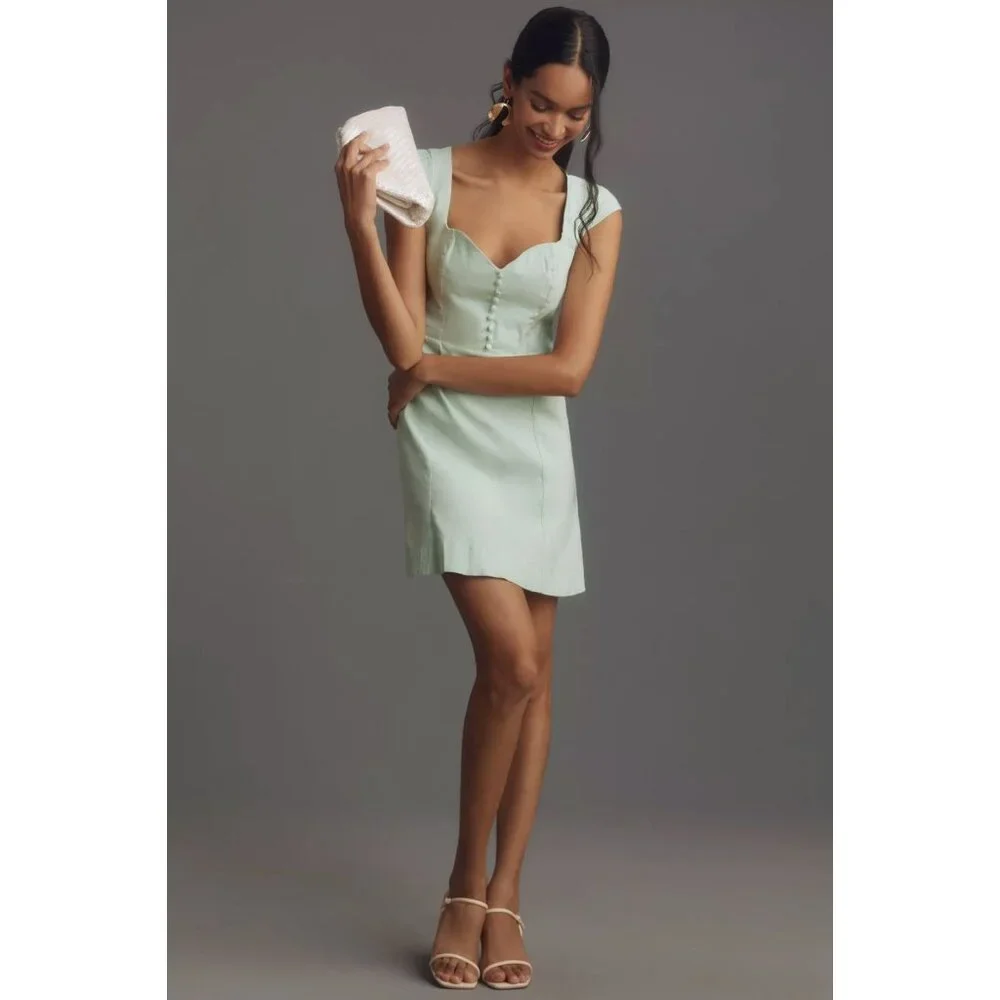 Anthropologie The Cecily Fit Flare Sweetheart Mini dress Pastel Mint Green LG